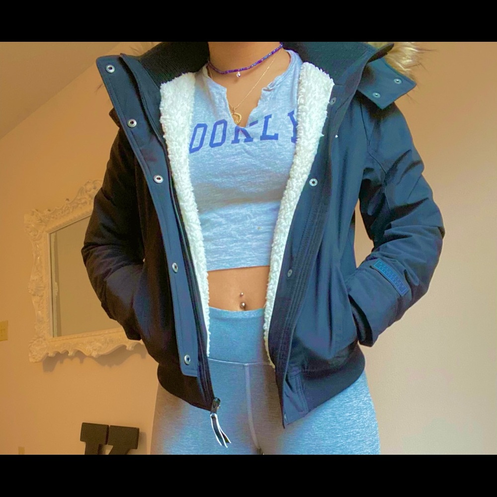 Black Hollister Jacket W/ Removable Fur hood